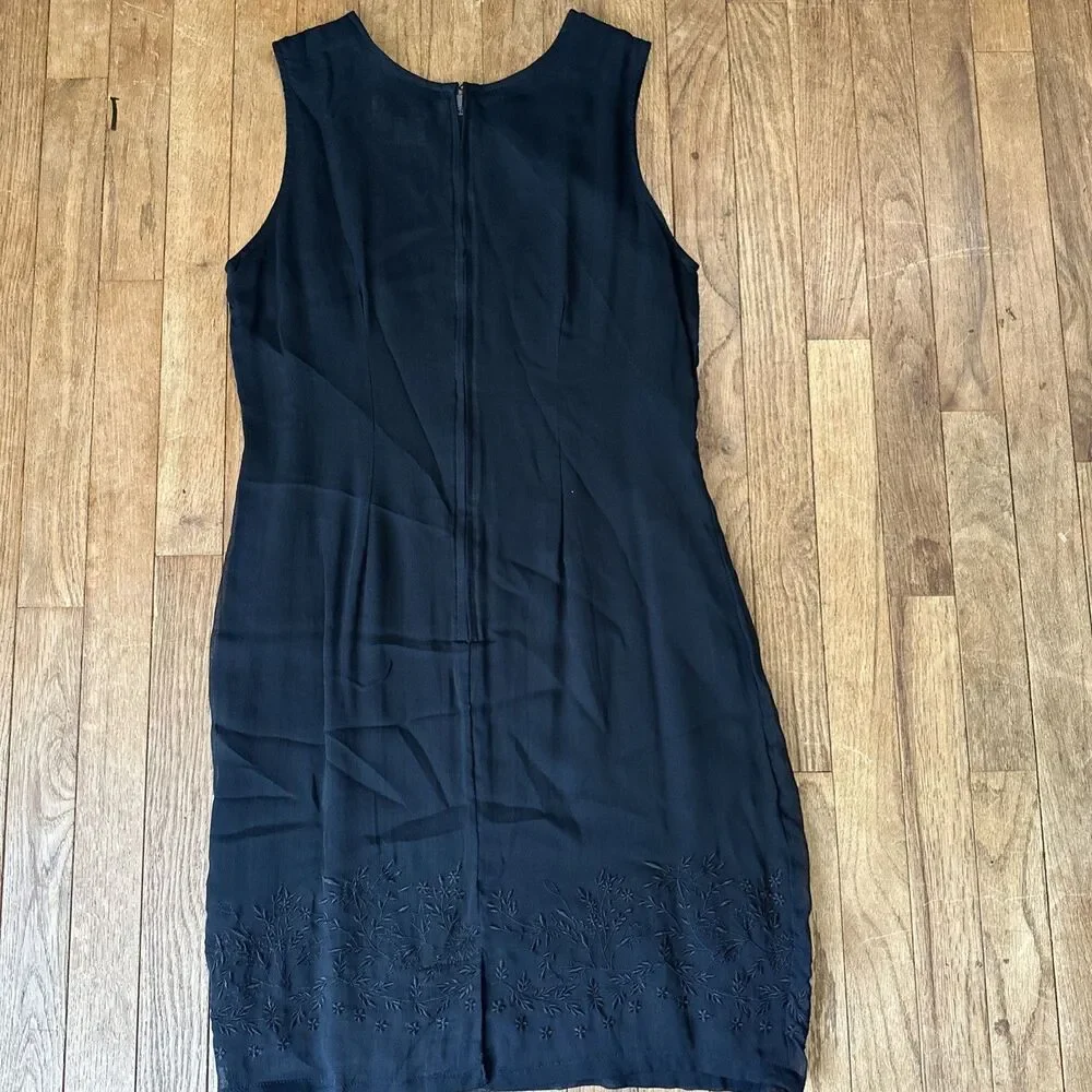 Vtg CBK Victoria Holley Black Whimsigoth Sleeveless Embroidered‎ Sheath Dress S